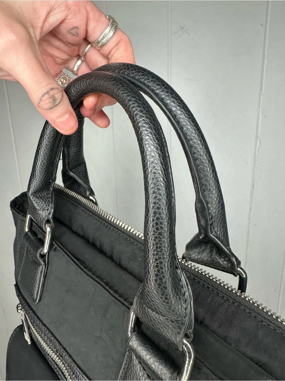 Black Women's Top-Handle Tote with Front Zip Pocket